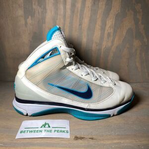 Nike Mens 8 Hyperize Basketball Shoes White Blue 367173-151 Leather Mid Top